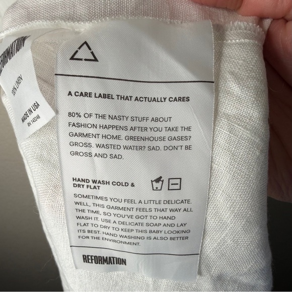 Reformation Geneva Dress in White 100% Linen Women’s Size 6 Deep Neck *NO BELT* - Picture 12 of 15